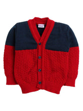 Little Angels Little Angels Sweater Set Baby Wool Full Sleeves V-Neck Color-Block with Basketweave Filling Design Red & Navy 3-Piece Set Sweater Sets Toasty Tots Winter Charm Set
